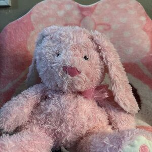 Adorable furry and fluffy Pink Plush Bunny with cute pink ribbon bow